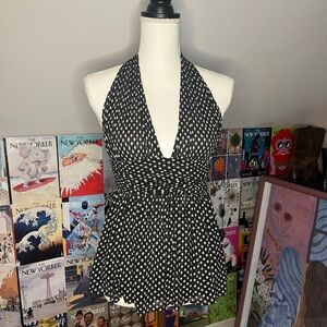 Diane von Furstenberg Navy White Star Print Stretch Sheer Silk Halter Top